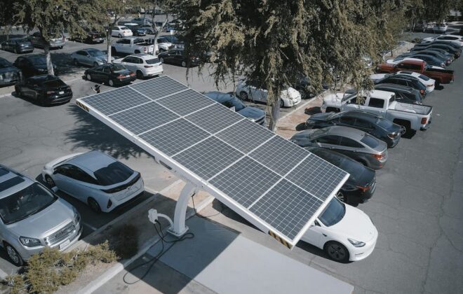 Une ombrière de parking photovoltaïque
